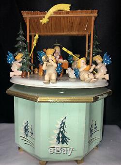 VTG Thorens Music Box NATIVITY Carved Wood Stille Nacht, ROSENHEIM GERMANY1950s