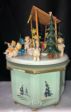 VTG Thorens Music Box NATIVITY Carved Wood Stille Nacht, ROSENHEIM GERMANY1950s