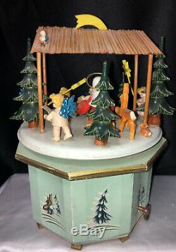 VTG Thorens Music Box NATIVITY Carved Wood Stille Nacht, ROSENHEIM GERMANY1950s