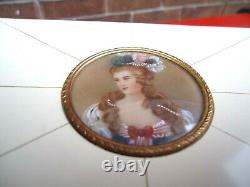 Victorian Music Box /Jewelry Box / Celluloid & Burl Wood, Painting Insert On Lid