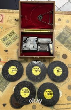 Vintage 1920's Thorens Music Box with5 Discs Swiss Made Musical Movement Wood Case