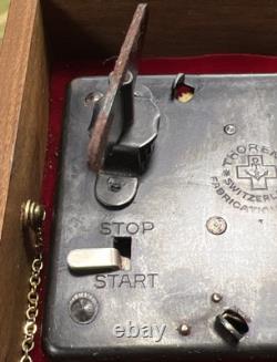 Vintage 1920's Thorens Music Box with5 Discs Swiss Made Musical Movement Wood Case