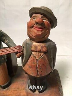 Vintage 1940s ANRI Hand CARVED WOOD BAR SET MUSICIANS Figures MUSIC BOX Works
