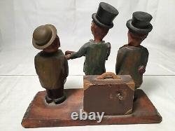 Vintage 1940s ANRI Hand CARVED WOOD BAR SET MUSICIANS Figures MUSIC BOX Works