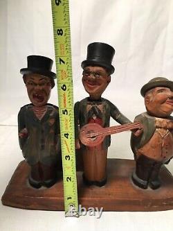 Vintage 1940s ANRI Hand CARVED WOOD BAR SET MUSICIANS Figures MUSIC BOX Works