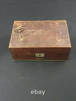Vintage 1940s Swiss Thorens Inlay Wood Music Box 3 Songs Key Wind-up Working