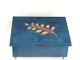 Vintage 1960's Blue Italian Mapsa Musical Jewelry Box Holly Berry Wood Inlay