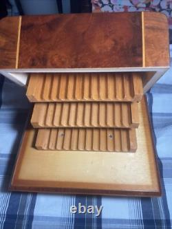 Vintage 1960s Italian Cigarette Box Cantelevered Inlayed Wood Musical & Footed