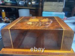 Vintage 1960s Italian Cigarette Box Cantelevered Inlayed Wood Musical & Footed