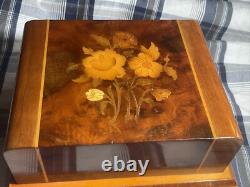 Vintage 1960s Italian Cigarette Box Cantelevered Inlayed Wood Musical & Footed