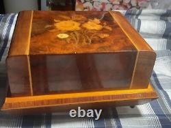 Vintage 1960s Italian Cigarette Box Cantelevered Inlayed Wood Musical & Footed