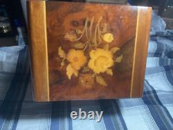 Vintage 1960s Italian Cigarette Box Cantelevered Inlayed Wood Musical & Footed