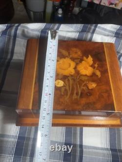Vintage 1960s Italian Cigarette Box Cantelevered Inlayed Wood Musical & Footed