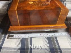 Vintage 1960s Italian Cigarette Box Cantelevered Inlayed Wood Musical & Footed