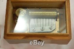 Vintage 2 Tunes Music Box, Wood, Intact Glass Viewing, Flower Carving Thorens