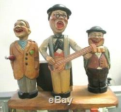 Vintage ANRI CARVED WOOD BAR SET MUSICIANS TAVERN IN THE TOWN MUSIC BOX Works