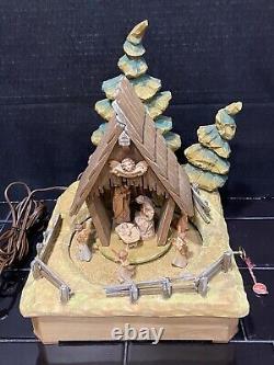 Vintage Anri Christmas Wood-carved Light-up Motion Nativity Music Box Beauty