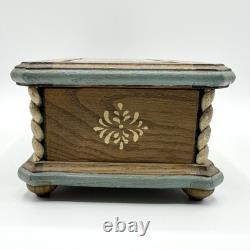 Vintage Anri Reuge Painted Wood Music Box WORKS Wooden The Blue Floral Swiss