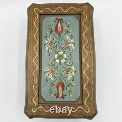 Vintage Anri Reuge Painted Wood Music Box WORKS Wooden The Blue Floral Swiss