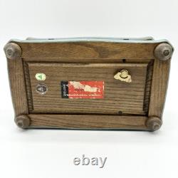 Vintage Anri Reuge Painted Wood Music Box WORKS Wooden The Blue Floral Swiss