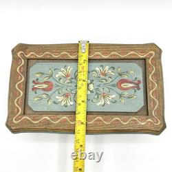 Vintage Anri Reuge Painted Wood Music Box WORKS Wooden The Blue Floral Swiss