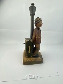 Vintage Anri Wood Carving Bar Set Music Box Bottle Opener Corkscrew Carved Wood