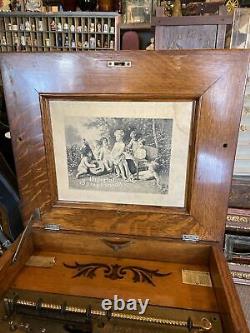 Vintage Antique Symphonion Disc Music Box Wind Up Oak Wood Large Parts Repair