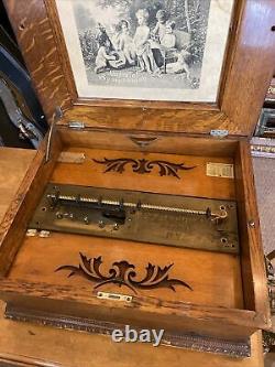 Vintage Antique Symphonion Disc Music Box Wind Up Oak Wood Large Parts Repair