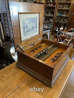 Vintage Antique Symphonion Disc Music Box Wind Up Oak Wood Large Parts Repair