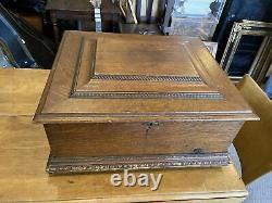 Vintage Antique Symphonion Disc Music Box Wind Up Oak Wood Large Parts Repair