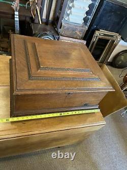 Vintage Antique Symphonion Disc Music Box Wind Up Oak Wood Large Parts Repair