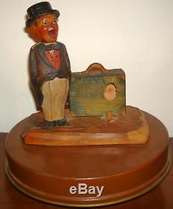 Vintage BARWARE ANRI MUSIC BOX HAND CARVED WOOD /TIN MID CENTURY BOTTLE OPENER