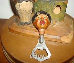 Vintage BARWARE ANRI MUSIC BOX HAND CARVED WOOD /TIN MID CENTURY BOTTLE OPENER