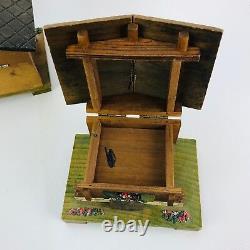 Vintage Bank /Music Box WOOD House COTTAGE LOT Japan Italy Bank House Miniature