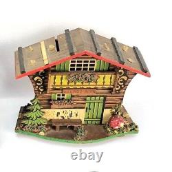 Vintage Bank /Music Box WOOD House COTTAGE LOT Japan Italy Bank House Miniature