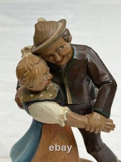 Vintage Black Forest Style German Wood Carved Music Box Dancing Couple Folk Art