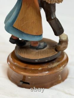 Vintage Black Forest Style German Wood Carved Music Box Dancing Couple Folk Art