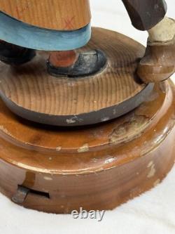 Vintage Black Forest Style German Wood Carved Music Box Dancing Couple Folk Art