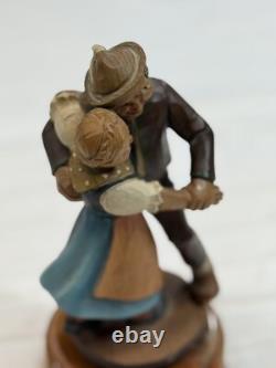 Vintage Black Forest Style German Wood Carved Music Box Dancing Couple Folk Art
