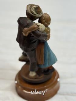 Vintage Black Forest Style German Wood Carved Music Box Dancing Couple Folk Art