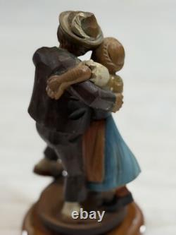 Vintage Black Forest Style German Wood Carved Music Box Dancing Couple Folk Art