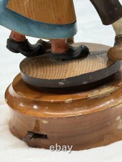 Vintage Black Forest Style German Wood Carved Music Box Dancing Couple Folk Art