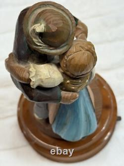 Vintage Black Forest Style German Wood Carved Music Box Dancing Couple Folk Art