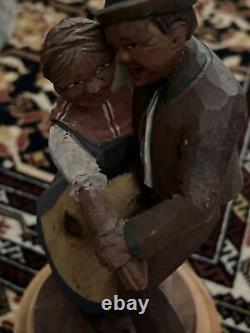 Vintage Black Forest style German Wood Carved Music Box Dancing Couple