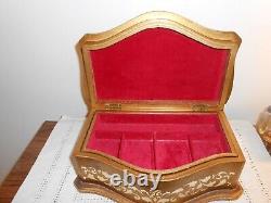 Vintage Bow Front Florentine Italy Italian Gilt Wood Jewelry Box Chest Music Box