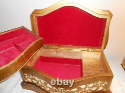 Vintage Bow Front Florentine Italy Italian Gilt Wood Jewelry Box Chest Music Box