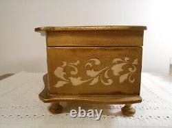 Vintage Bow Front Florentine Italy Italian Gilt Wood Jewelry Box Chest Music Box