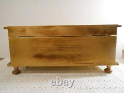 Vintage Bow Front Florentine Italy Italian Gilt Wood Jewelry Box Chest Music Box