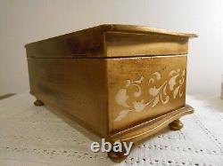 Vintage Bow Front Florentine Italy Italian Gilt Wood Jewelry Box Chest Music Box