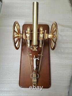 Vintage Brass Cannon on wood Stand Music Box plays Battle hymn of the Republic